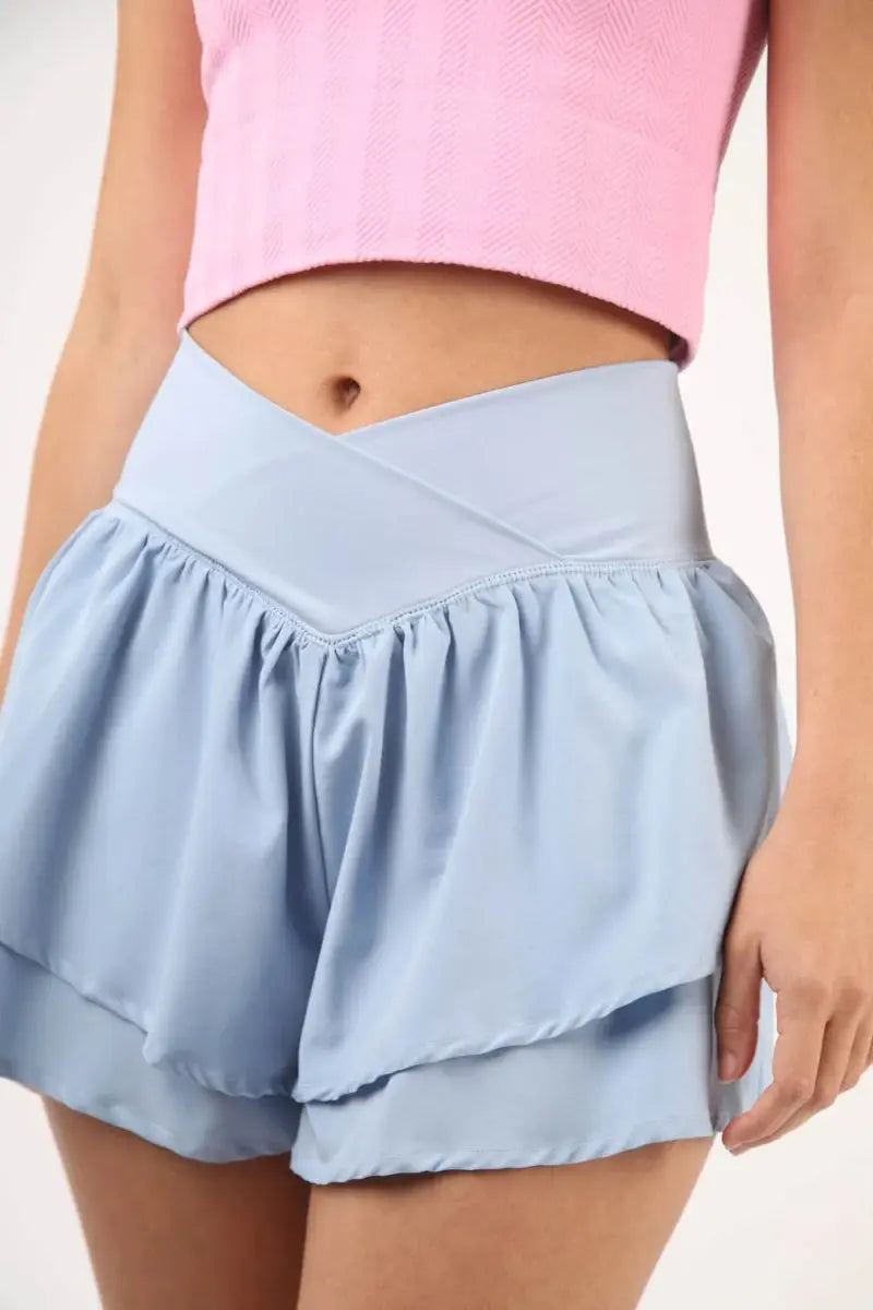 Very J V-Shaped High Waist Layered Active Shorts for Women - Love Salve